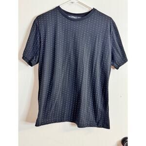 Denim & Flower Men's T-Shirt Size L-Black w/White Pola Dots